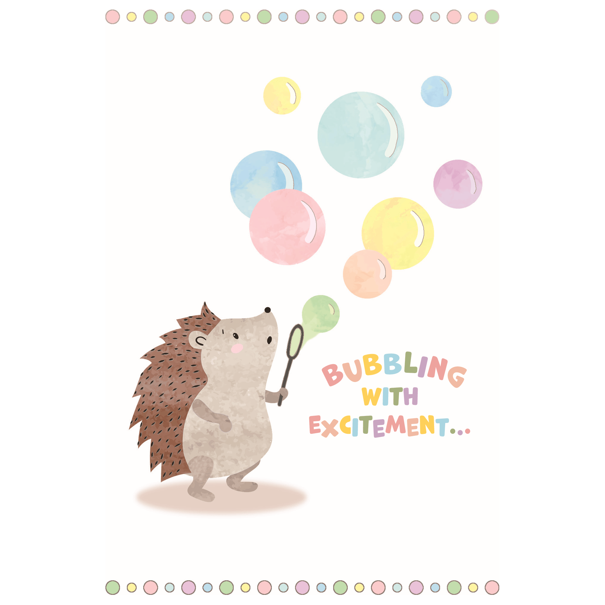 Pictura Hedgehog Bubbles birthday card featuring cute hedgehog with colorful bubbles on a cheerful background.